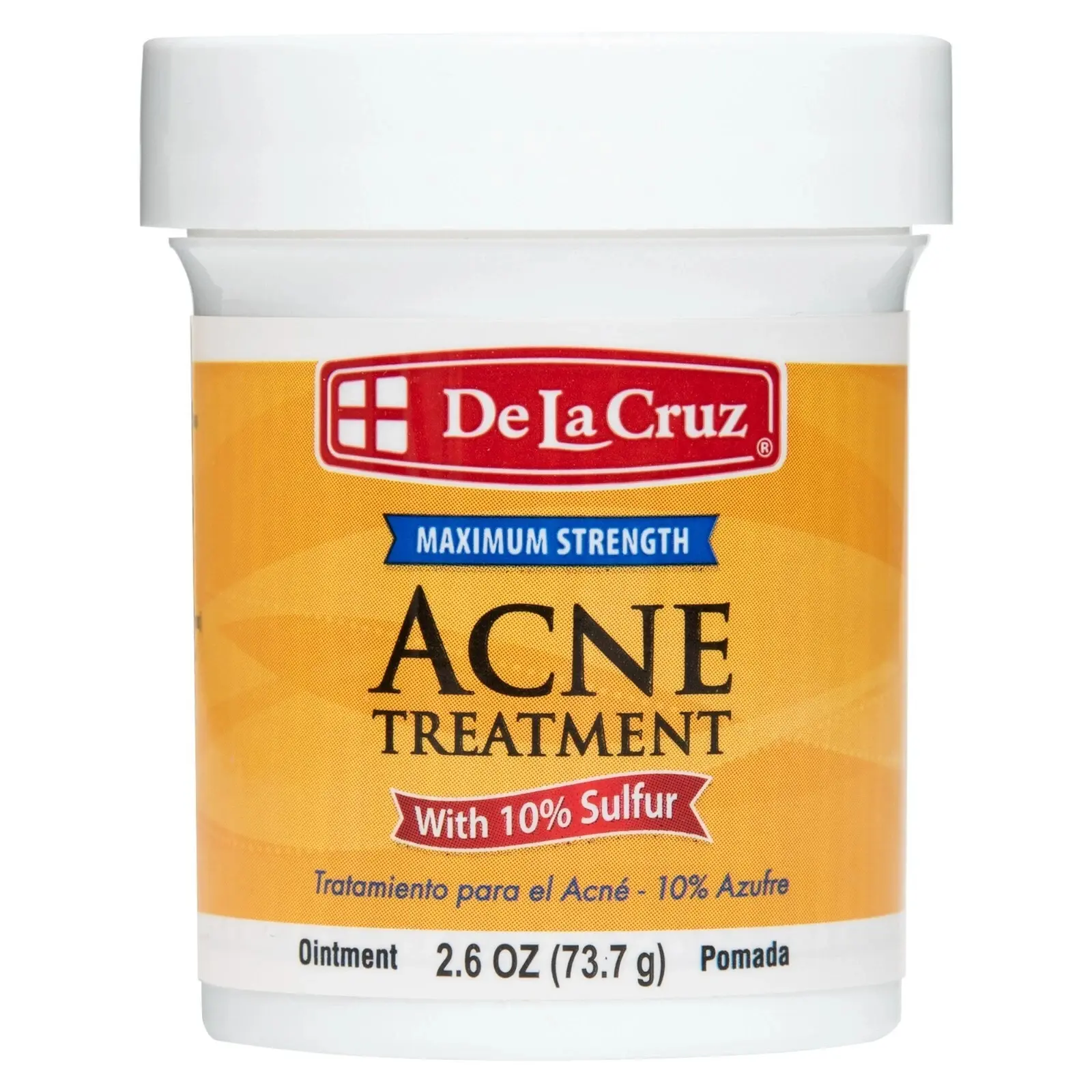 De La Cruz Maximum Strength 10% Sulfur Anti-Acne Ointment, 2.6oz Normal Skin Allergy-Tested Daily Medication, Effective Pimple & Blackhead Treatment, Thin Application Recommended, Exp 03/2028