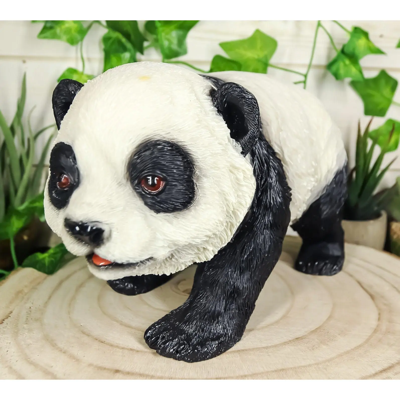 Ebros Realistic Lifelike Adorable China Asian Baby Giant Panda Bear Statue 9" Long with Glass Eyes Hand Painted Eastern Bamboo Mountain Pandas Bears Decor Figurine