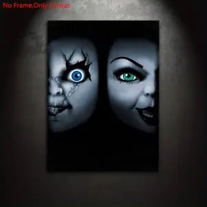 1 Piece/Set Frameless Canvas Painting Print Poster, Minimalist Style Art, Modern Minimalist Design, Chucky and Tiffany. A perfect gift for movie fans, ideal for bedroom, living room, kitchen, wall decor