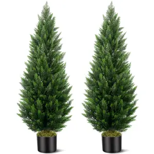 5/4/3/2Ft Pack of 2 Artificial Cedar And Cypress Wood Courtyard Front Porch Decoration Boxwood Simulation Plants Christmas Xmas