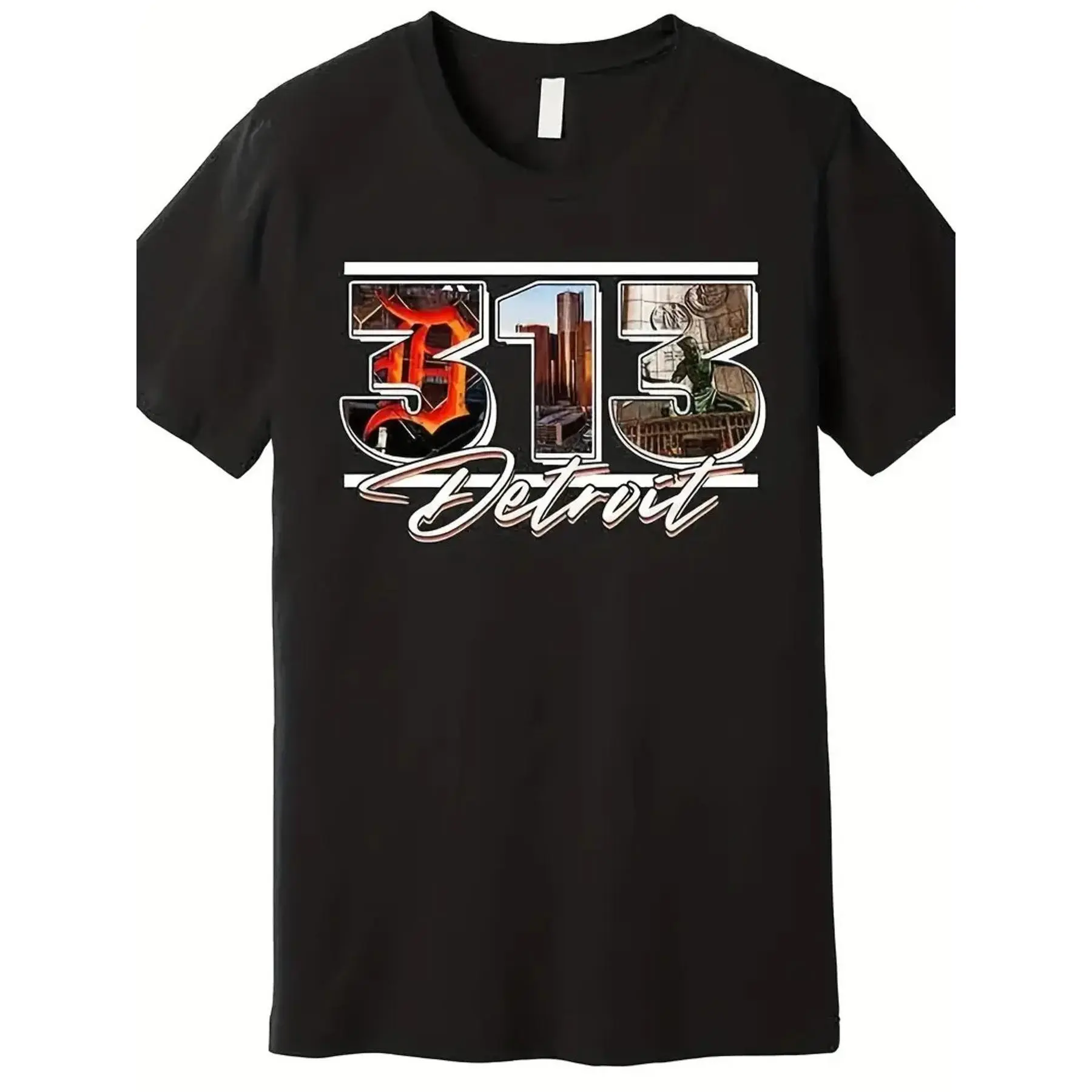 #TikTokShopRestock Menswear Plus Size Men's 100% Cotton Soft Relaxed Fitted Short-Sleeve Round Neck Tshirt - Detroit 313 Cityscape Graphic, Breathable Moisture-Wicking Fabric - Ideal for Casual Attire, Sports, Christmas Thanksgiving Gifts