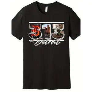 #TikTokShopRestock  Plus Size 1pc Men's 100% Cotton T-Shirt with Detroit 313 Graphic - Casual Round Neck, Short-Sleeved Tee with Cityscape Design - Breathable & Moisture-Wicking for Casual Attire & Sports - Ideal Gift for Christmas & Thanksgiving