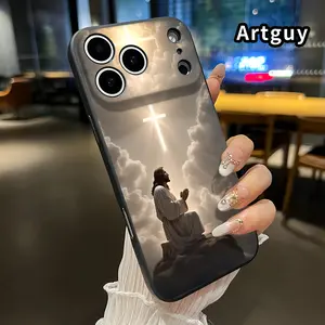 Straight Edge Phone Case for iPhone 17 15 Plus 16 Pro Max 14 13 12 11 XS XR Air mini Creative Jesus Cross Pattern Drop Protection Shockproof Soft Silicone smartphone Cover