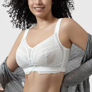 WMTANGLI Ultra Thin Breathable Full Cup Bra No Underwire Minimizer Plus Size White