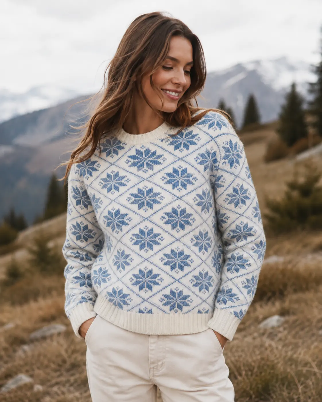 Lumi Sweater – Merino Wool & Organic Cotton Snowflake Sweater | Soft, Warm & Timeless