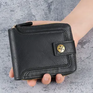 2026 New Retro Men's Short Wallet | Horizontal Zip Multi-functional Card Holder | Buckle Coin Purse