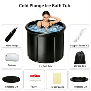 Portable Spa&Ice Bath Tub for Adult with Thermo Lid Foldable Soaking Bathtub Outdoor Ice Barrel Leak-Proof Non-Inflatable Bath Pod[31*29Inch]