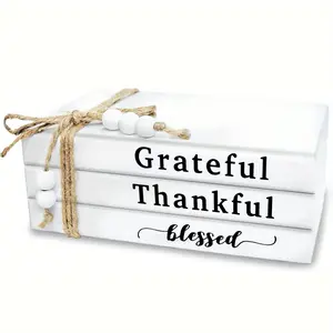 1set Antique white wood books, home crafts - desk decoration study bookshelf decoration, imitation books wooden farmhouse stacking books home decoration, country style office stacking display books, suitable for Christmas, New Year, birthday gifts Signs