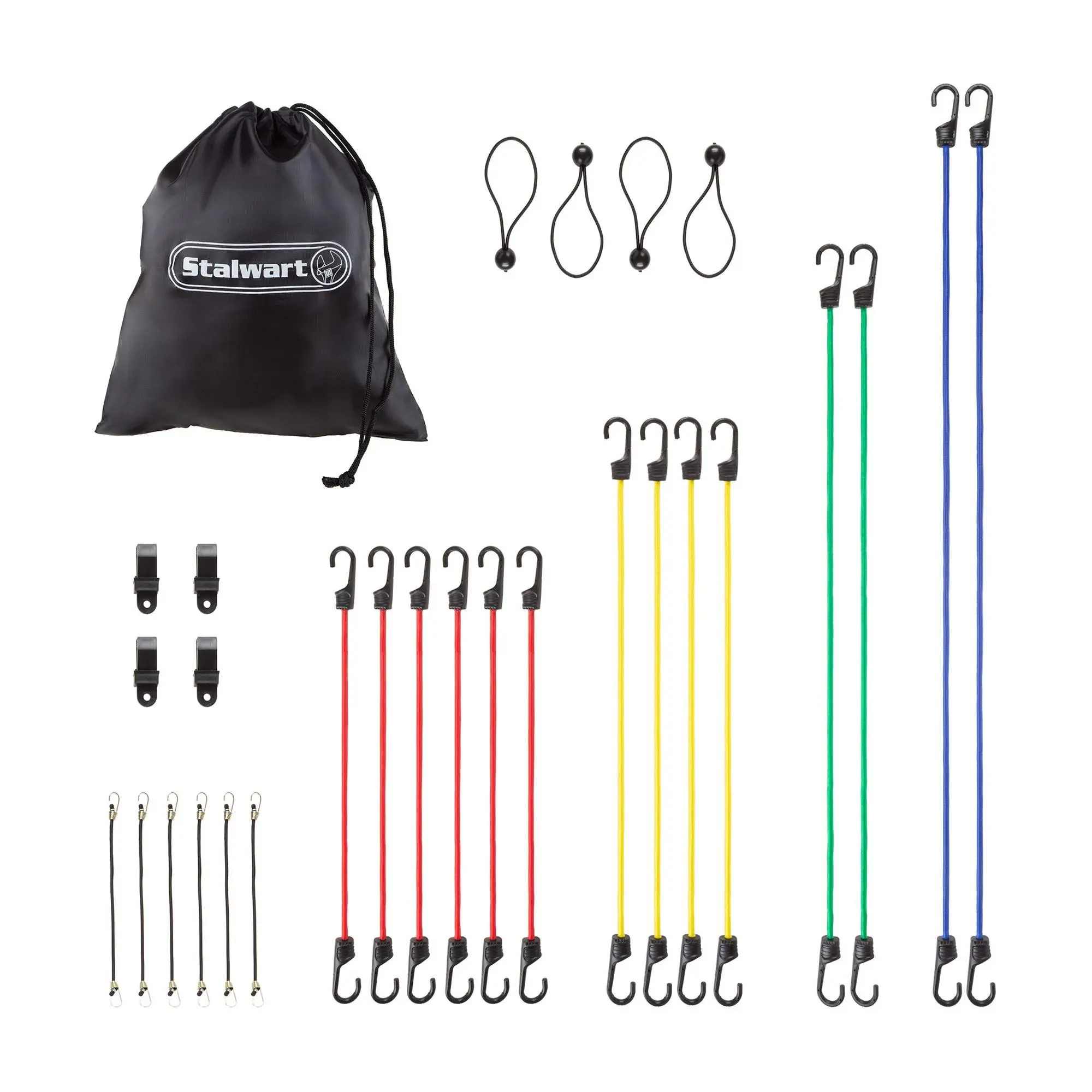 Stalwart 28 PC Bungee Cord Set Assortment of 5Sizes Stalwart 28 PC Bungee Cord Set Assortment of 5Sizes