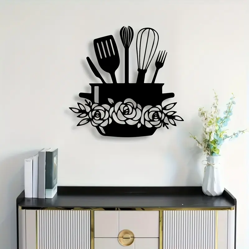 Modern Kitchen Metal Wall Art Decor, Artistic Touch, Home Decoration for Living Room Dining Room, Hanging Ornament Accessories for Background