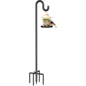 76 Inches Heavy Duty Black Bird Feeder Pole Shepherd Stand with 5 Base Prongs, Outdoor Shepherd Hooks for Garden Decor, Plant Baskets and Wind Chime
