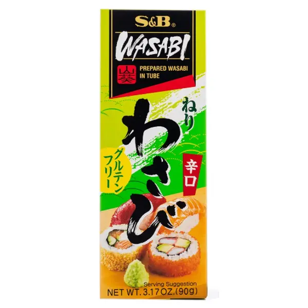 S&B Wasabi Prepared Paste Tube - Family Size, 3.17 oz, Corn-Infused, Salt-Enhanced, Rich Flavor, Ambient-Stable Seasoning, Contains Horseradish, Includes Water & Rice Bran Oil, Suitable for All Ages