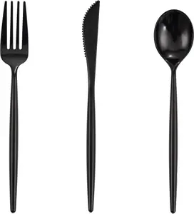 180 count Black Plastic Silverware Heavy Duty Black Party Cutlery Disposable Plastic Forks and Spoons Disposable Utensils Flatware Include 60 Forks,60 Knvies,60 Spoons