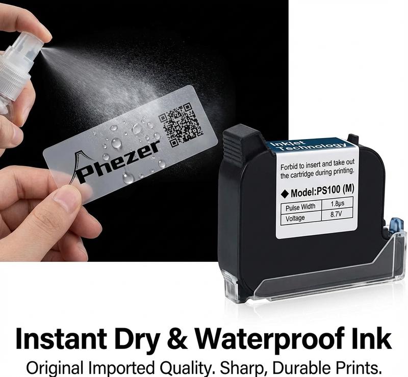 Phezer Upgraded Mini Inkjet Printer for Flat and Curved Surface PC11 Plus, 25 Languages & Quick-Drying Ink Cartridge, Portable Pocket Marking Device for Date Time Barcode Logo Qrcode Batch Number