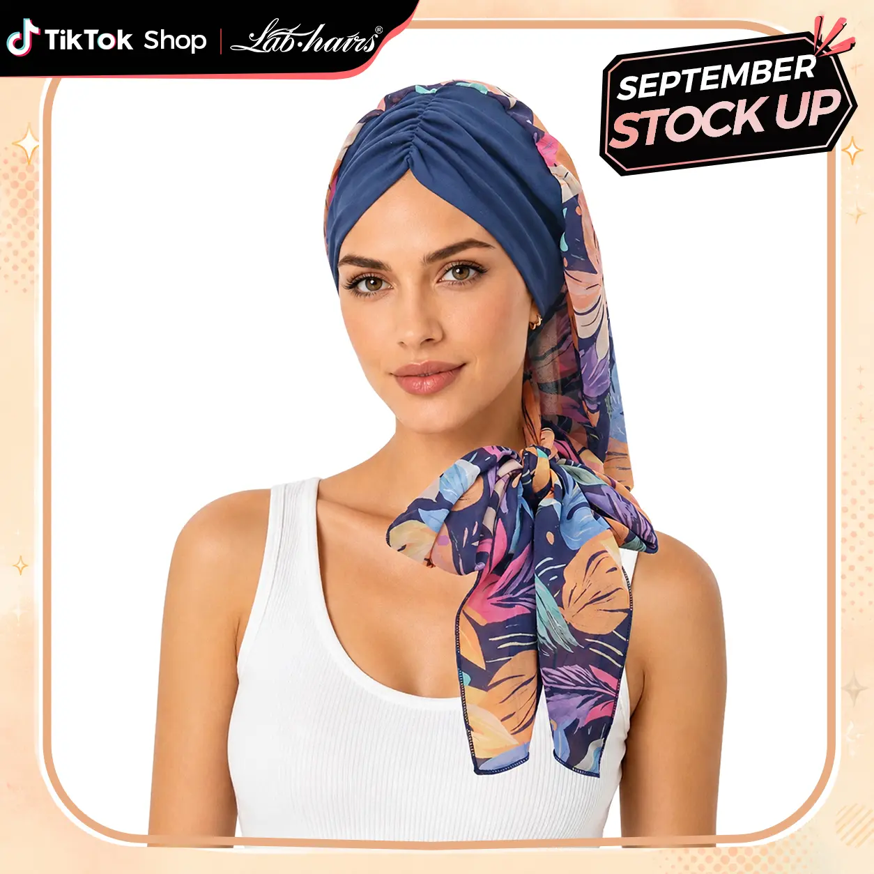 Labhairs Women's Soft Chiffon Fabric Chemo Headwrap with Attached Scarf - Lightweight Turban Headwear for Female Hair Loss, Everyday Wear, Fashion Look