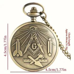 Bronze Masonic Freemasonry Chrome Square and Compass Mason Retro Necklace Pendant Quartz Pocket Watch Best Gifts for Freemason