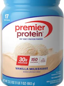 2 Pack Premier Protein Powder, Vanilla Milkshake, 30g Protein, 1g Sugar, 100% Whey Protein, Keto Friendly, No Soy Ingredients, Gluten Free, 17 Servings, 23.3 Ounces