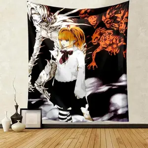 Anime Death Note Kawaii Peach Velvet Tapestry, Home Textile Decorating Item, Home Decor Wall Hanging Cloth, Aesthetic Cartoon Room Background Decoration