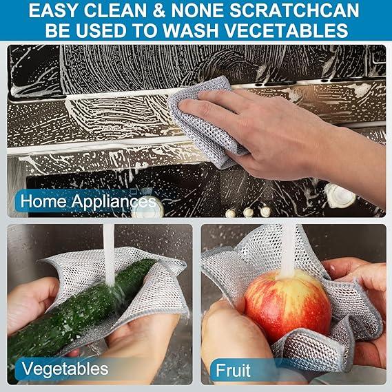 10 Pcs New Upgrade Steel Wire Dishcloth,Double-Layer Steel Wire Cleaning Cloth,Powerful Cleaning Non-Scratch Wire Dishcloth Rag for Cookware, Sinks, Dishes, Stove Tops
