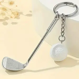 1 Piece Golf Keychain Pendant, Metal Golf Club & Golf Ball Model Sports Keyring Decor