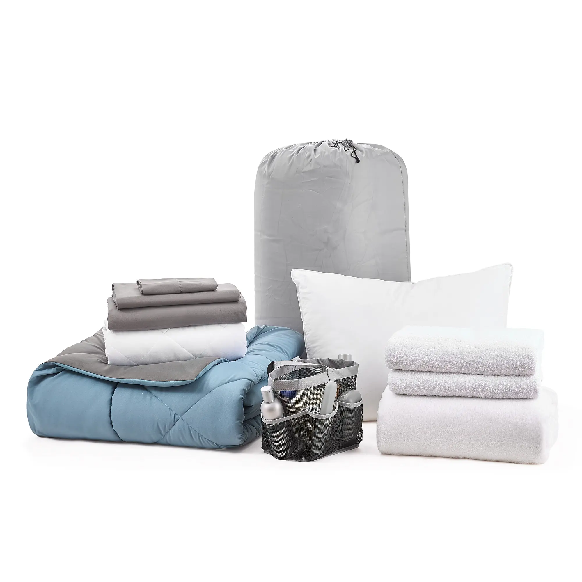 College Freshman Dorm Pack Plus - Twin XL Bedding Bundle - Smoke Blue/Granite Gray Color Set