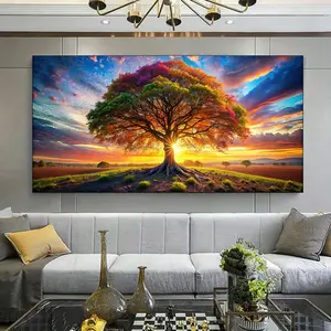 1pcs framed canvas painting - modern colorful tree of life, canvas painting art, suitable for living room, bedroom, office, gift giving, ready to hang