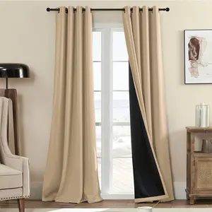 HOMEYA Blackout Curtains for Bedroom 84 Inch Long, Thermal Insulated Long Light Blocking Curtains & Drapes 2 Panels, Room Darkening Grommet 52 x 84 Inch Curtains for Living Room Window, Dark Grey/ Beige