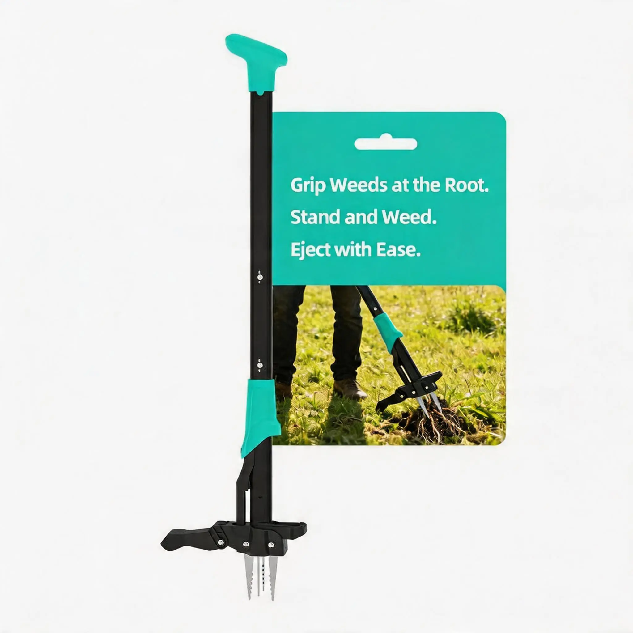 4-Claw Raise Weeder Tool -40 inch ergonomic handle - suitable for manual weeding in gardens, lawns, terraces, and outdoors - structurally durable