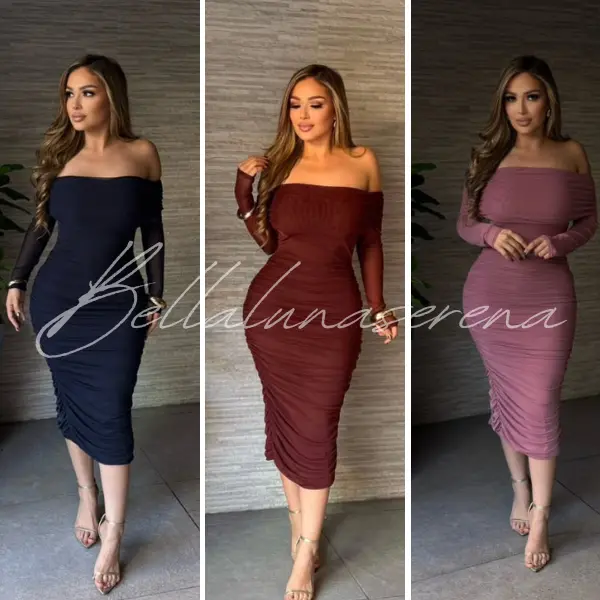 Emma Mesh off the shoulder Long sleeve Dress