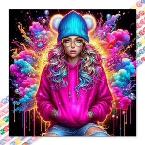 1 set DIY diamond painting kit, 5D diamond art set, DIY decoration, colorful and vibrant background, casual clothing. Mosaic, diamond art, DIY art home decoration. Diamond Art Tools