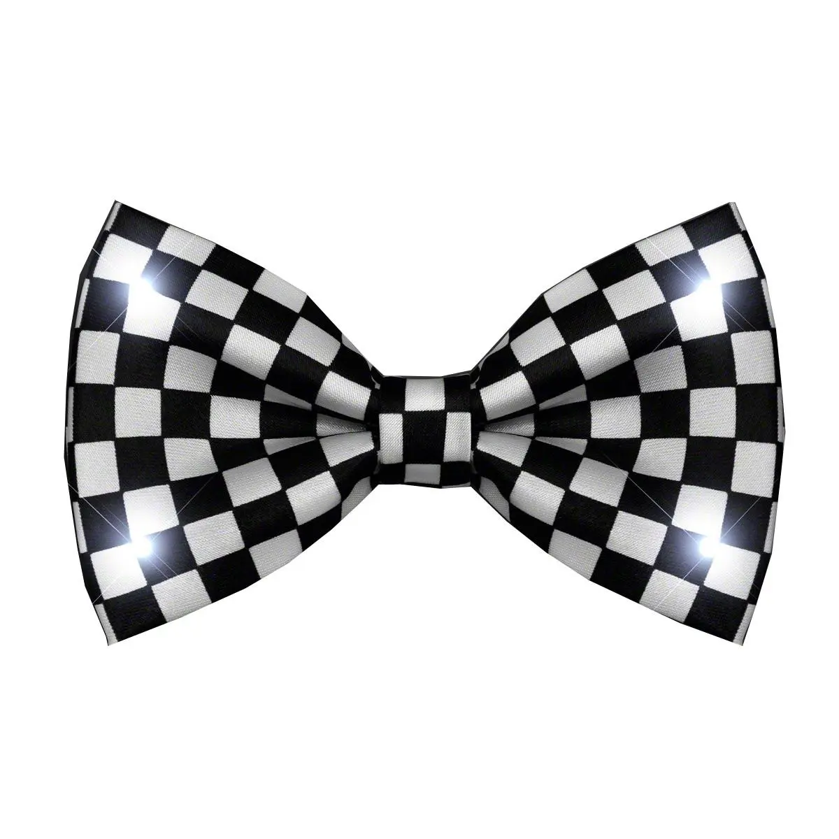 212 MAIN Unisex 1-Size Black & White Checkered LED Bow Tie with Adjustable Strap, Festive Party Bow Decor, Adjustable Strap Tie, Bow Decor Tie