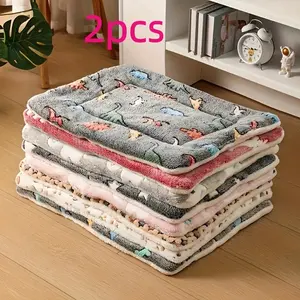 2 Piece Flannel Pet Pad Set for Cats and Small Dogs Under 18 Lbs, Durable Bite Resistant, Warm Comfortable Pet Bed Mats