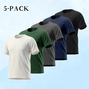Men’s Summer 5-Pack Ice Silk Crew Neck T-Shirts — Lightweight and breathable, moisture-wicking, ideal for fitness, layering, and everyday wear
