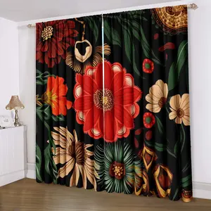 Floral Blackout Curtains, Medieval Style Light Blocking Drapes, Perfect for Living Room & Bedroom, Elegant Home Decor, Home Decoration Curtain