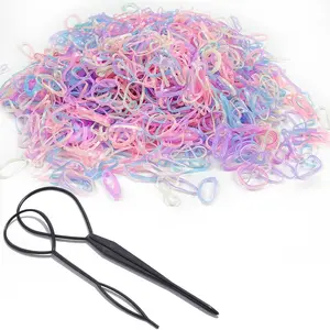 2000 count Soft Elastic Mini Hair Ties, Ponytail Hair Accessories with Topsy Tail Tools for Girls (Colors)