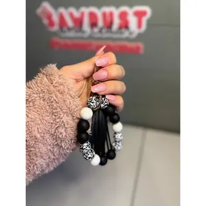 Black and White Leopard Wristlet - Classic Design with Leather Strap and Faux Fur Trim