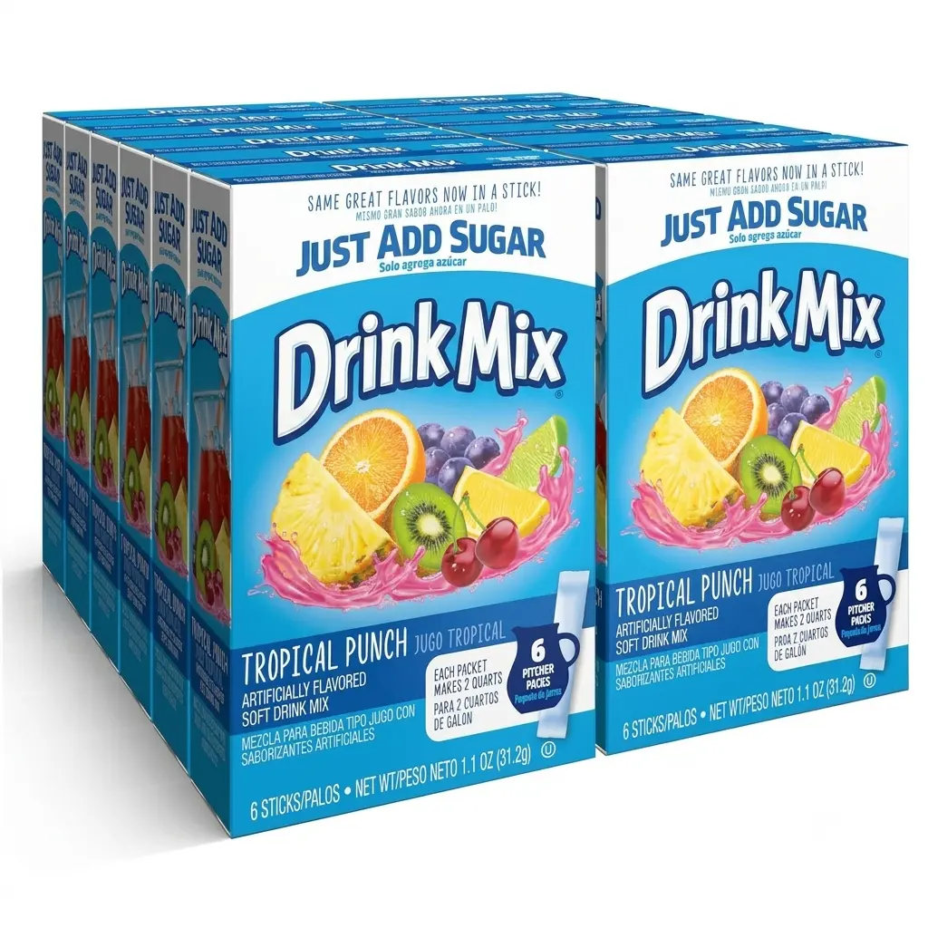 Unsweetened Tropical Punch Hydration Powder Pitcher Packets, 72-Count Bulk, Caffeine-Free, 0 Calories, Vitamin C-Infused, 2-Qt Per Packet Refreshing Fruit Flavor Soft Drink Mix