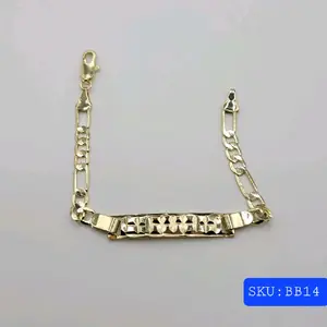 Baby Bracelet ID Figaro Style 6 Inches Long Chain 5mm Plate 7mm Wide Adjustable Laminated-Gold Jewelry Elegant Design Customizable Comfort Everyday Wear.