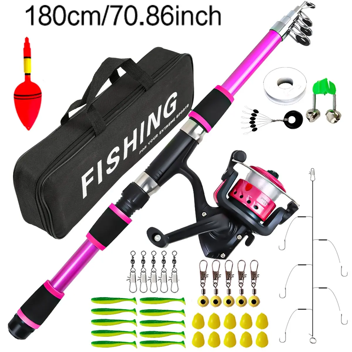 Multi-Color Fishing Rod and Reel Set, Fishing Rod and Reel Combo, Telescopic Rod with Line Spool, Complete Accessories, Convenient Storage Bag, Fishing Gear, Essential for Beginners