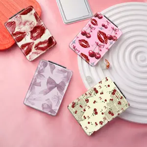 Y2K Wind Red Lips Cherry Rose Pattern Portable Easy to Foldable Rectangular Mirror Mini Handheld Cosmetic Mirror Suitable for daily holidays, birthdays, Valentine's Day, Thanksgiving, gifts for couples, couples, relatives