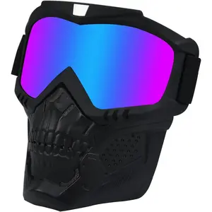 Motorcycle Goggles with Removable Face Mask - Dirt Bike ATV Motocross Eyewear Anti-UV Adjustable MX Riding Offroad Cycling Motorbike Protective Glasses Racing Combat Tactical Military Goggles