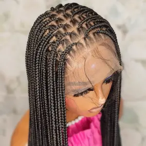 Small medium Full Lace Full Lace knotless braid wig for black women -Grade A Fiber Hair blend Lace Cap lightweight  braided wig for black women. color #1 30’’ African Hand Braid knotless Braided Wig