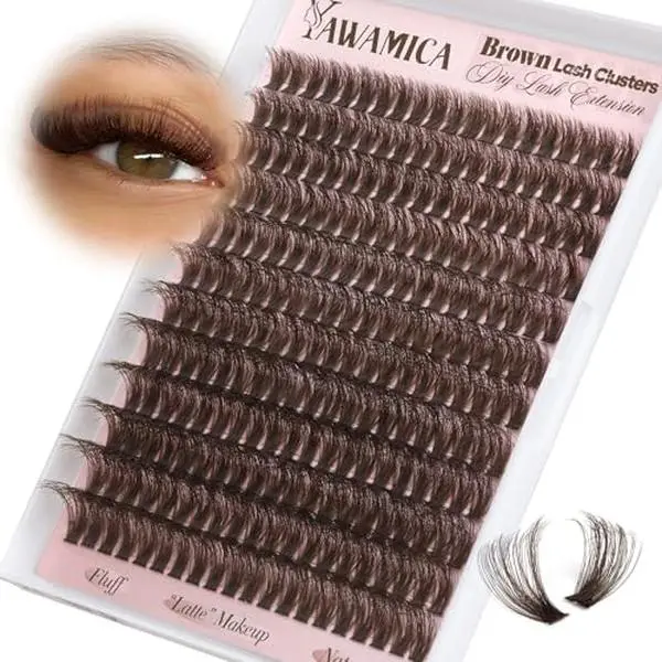 Dark Brown Lash Clusters 80D Fluffy Wispy Volume Cluster Eyelash Extensions D Curl 10–18mm Individual Cluster Lashes 240PCS Brown Eyelash Clusters DIY Lash Extension for Natural Glam Look by Yawamica