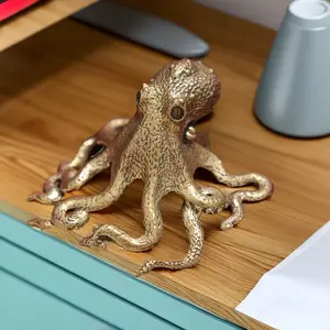 1pc Mini Brass Octopus Desktop Ornament, Small Home Craft Decoration Gift Handle Tea Pet Room Metal Bronze