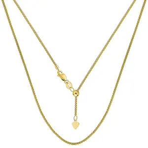 14k Yellow Gold Adjustable Popcorn Link Chain Necklace, 1.3mm, 22"