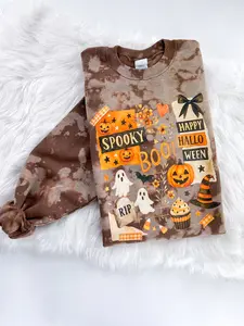 Spooky Boo Scrapbook Halloween Bleached Graphic Sweatshirt or Hoodie Unisex  Womenswear Crewneck Casual Tshirt Top