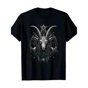 Men's Occult Baphomet Satanic Goat Gothic Lucifer Graphic T-Shirt - Heavyweight 100% Cotton Tee, Soft Breathable Round Neck Casual Shirt Crewneck Tshirt