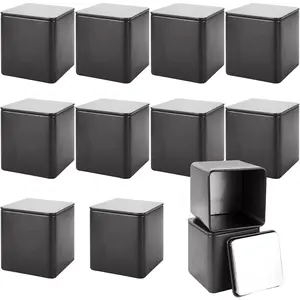 12 Pack Square Black Tins, Small Tea Tin Canisters, 8 Oz Loose Leaf Tea Containers with Airtight Lids, Square Tea Containers for Loose Teas, Herbs, Coffee, Cube Sugar