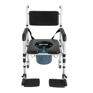 Shower Chair Commode Wheelchair 4 Wheel with Brakes 160kg Capacity Height Adjustable Portable Toilet Chair for Elderly Disabled Pregnant Hospital Nursing Home