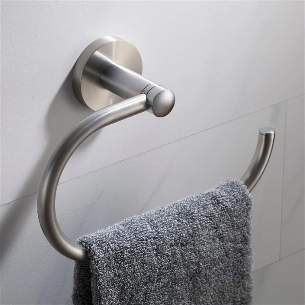Kraus Elie Modern Bathroom Towel Ring - Wall-Mount Installation, Brushed Nickel Metal, Brass Construction, Corrosion-Resistant, 5 3/8in H x 2 11/16in W x 7 15/16in L